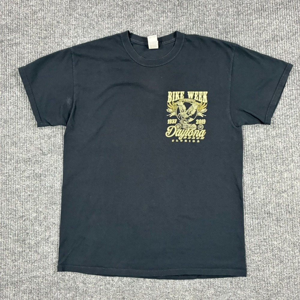 Daytona Beach Bike Week 2019 T-Shirt Mens Size L Black Eagle Graphic Motorcycle